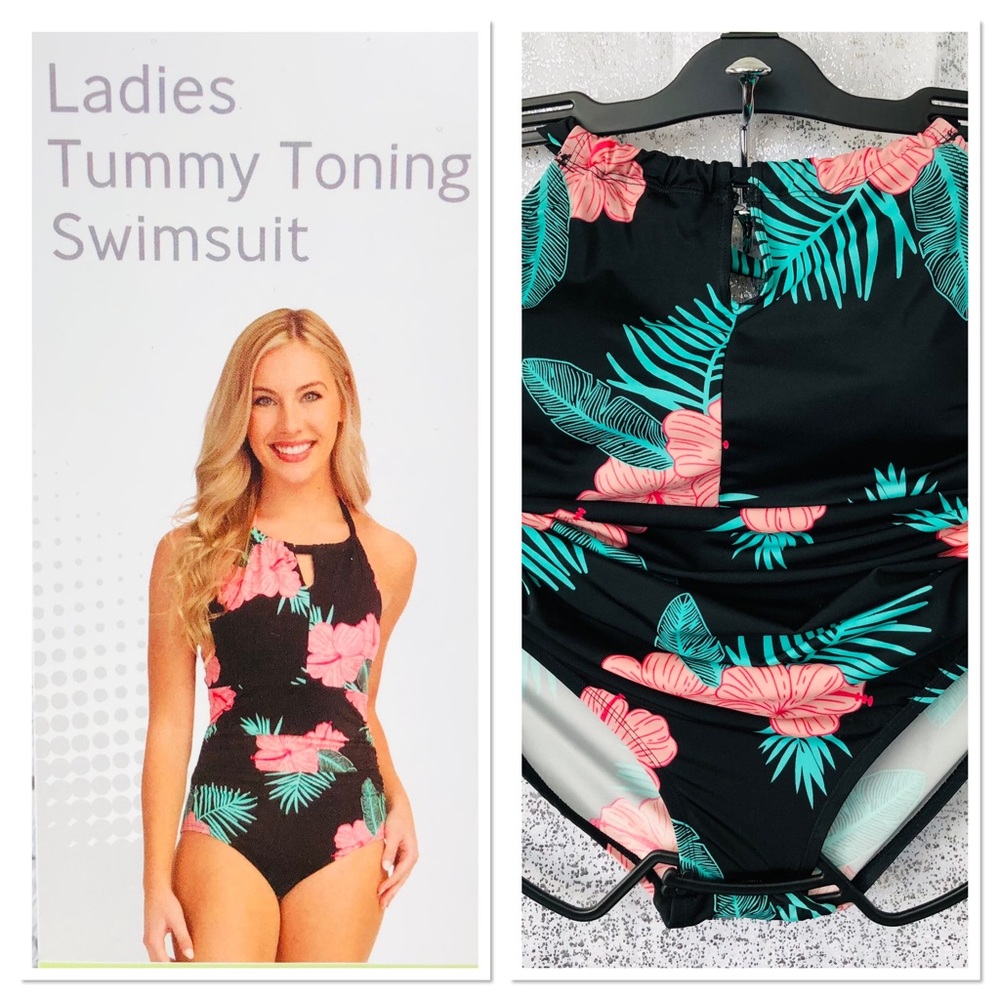 $10 SALE! Tummy Toning Control Tropical Leaf 1pc One Piece Swimsuit M (8-10)
